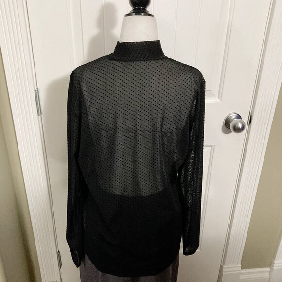 KAFFE Black semi-sheer polka dot mockneck top ~ Goth stretchy LARGE XL 1X shirt - Picture 14 of 14